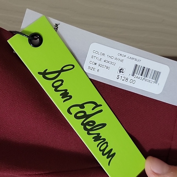 NWT SAM EDELMAN CROP TIE WAIST JUMPSUIT DARK RED SIZE 6 - Picture 5 of 5